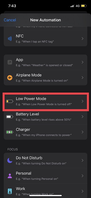 Select Low Power Mode