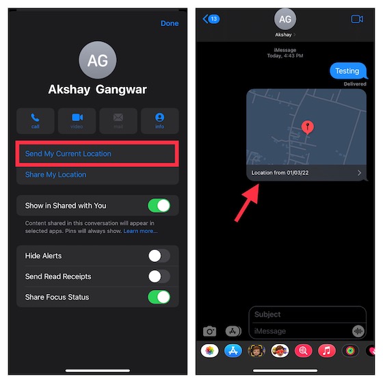Send your current location via iMessage