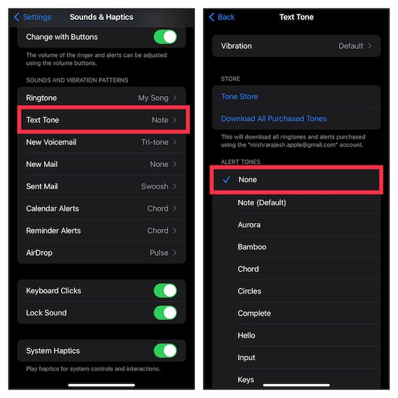 Set Text Tone to None on Your iPhone