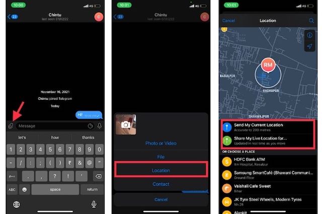 Share Your Current/Real-Time Location on iPhone Using Telegram