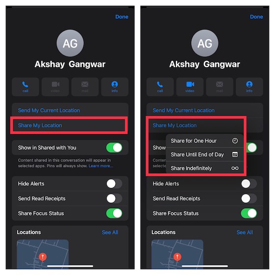 Share real time location with iMessage on iPhone