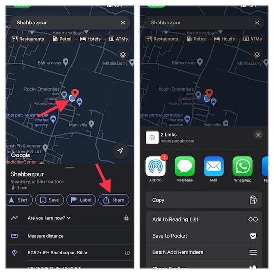 Share your current location using Google Maps