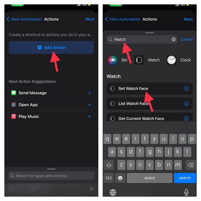 Tap Add Action And Search Watch And Select Set Watch Face