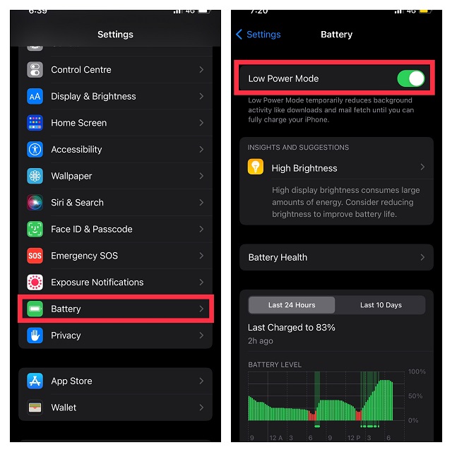 Tap Battery and Turn on Low Power Mode