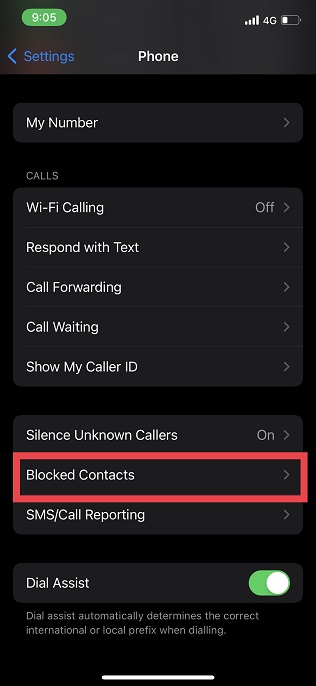 Tap Blocked contacts