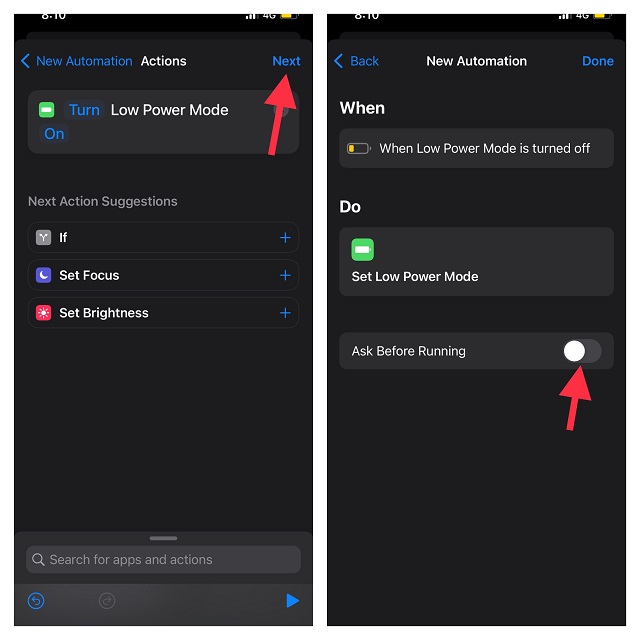 Tap Next and turn off the toggle next to Ask Before Running