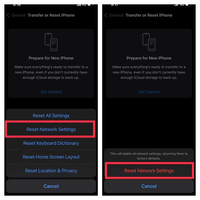 Tap Reset Network Settings and confirm