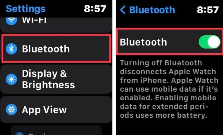 قم بإيقاف تشغيل أو تشغيل Bluetooth على Apple Watch- نسخ