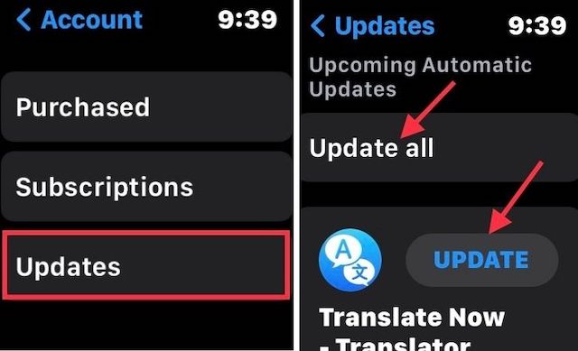 Update apps on Apple Watch