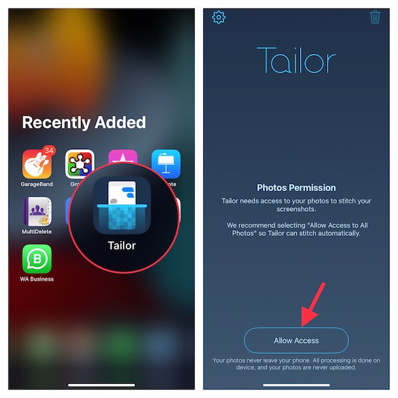 Use Tailor to take scrolling screenshot on iPhone