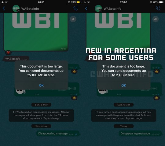 يختبر WhatsApp حدًا جديدًا يبلغ 2 جيجا بايت لمشاركة ملفات الوسائط في الأرجنتين
