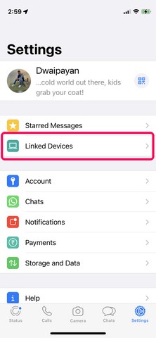 WhatsApp Linked Device option under Settings