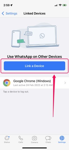 whatsapp link a device option under linked devices setting