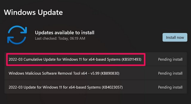 Windows 11 cumulative update rolling out
