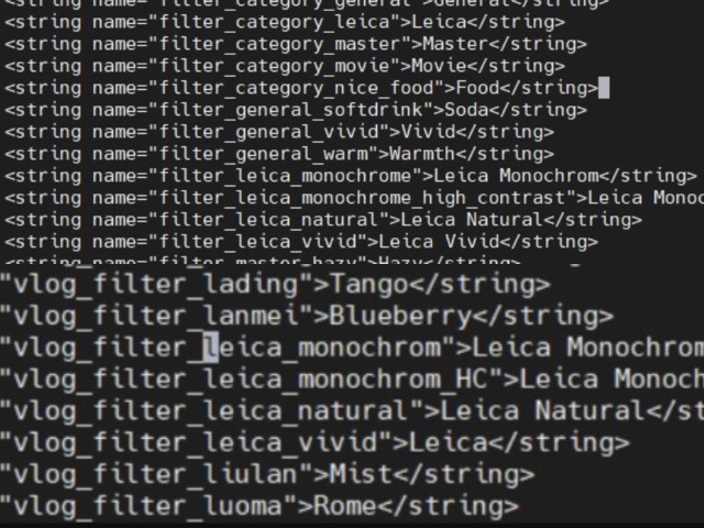MIUI Gallery Editor App code string leica filters mentioned