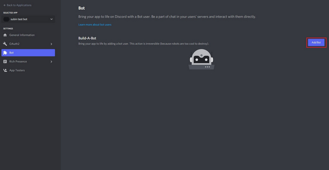 add bot discord dev