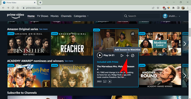 add a show to watchlist on amazon prime video