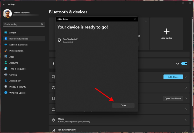 bluetooth device paired - windows 11