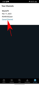 cancel channel option in prime video smartphone app