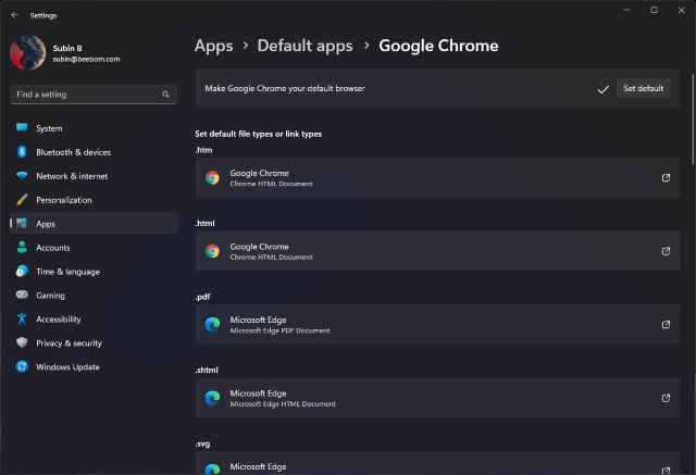 chrome as default browser