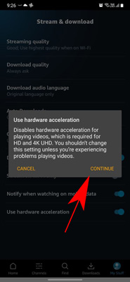 تعطيل تسريع الأجهزة في Amazon Prime Video على Android