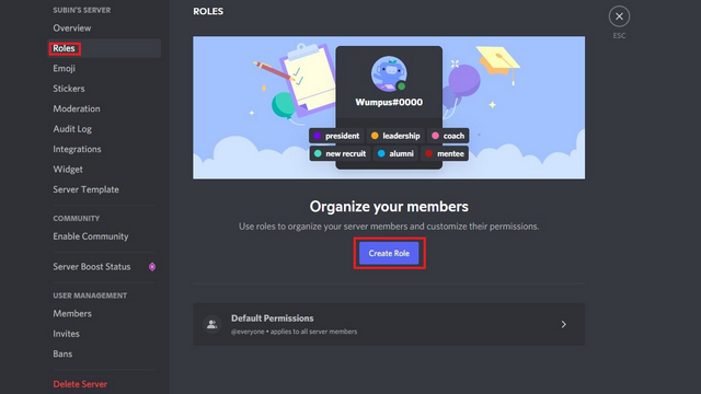 create new role in discord server