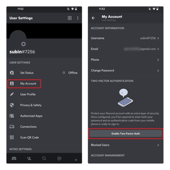 enable Discord Two-Factor Authentication android