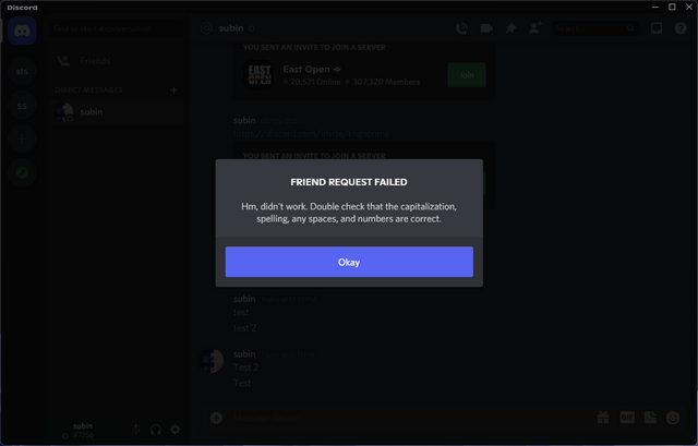 friend request failed on discord