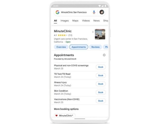 google search appointment booking feature