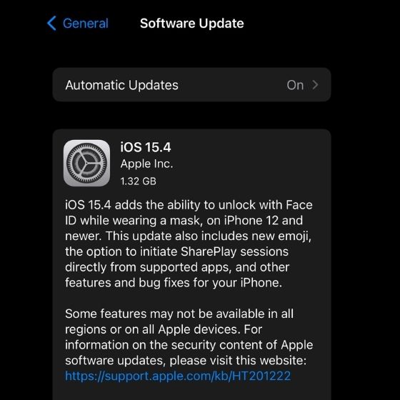 تحديث iOS 15.4