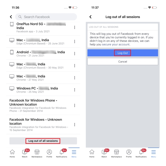 Se Déconnecter De Toutes Les Sessions Fb Ios