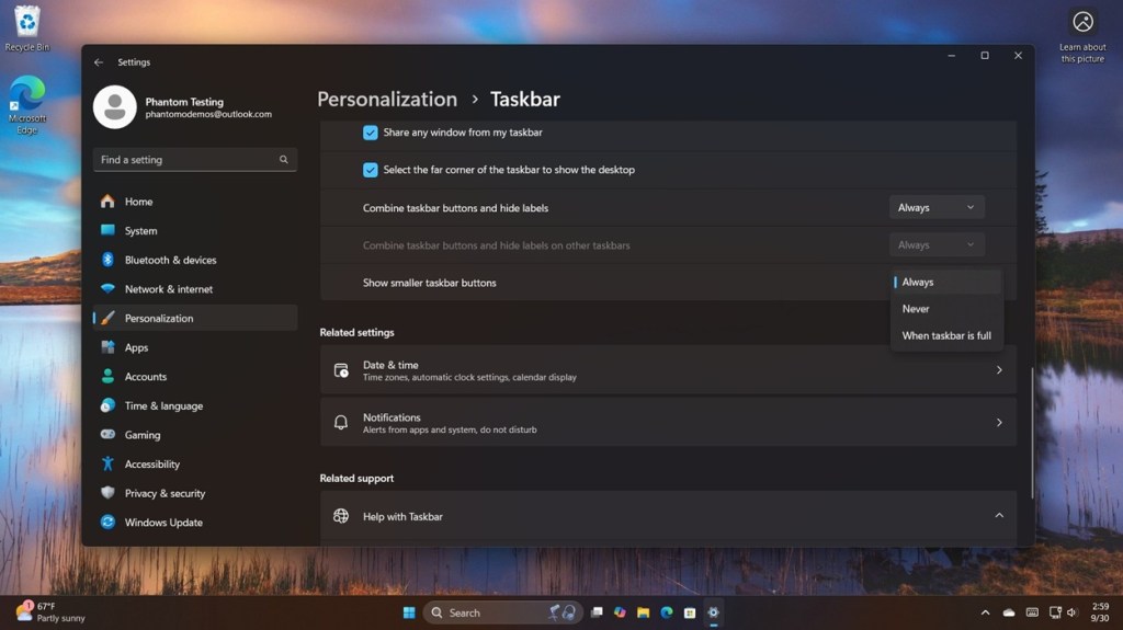 make taskbar smaller on windows 11 new feature