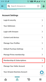 Subscription and subscription settings on Amazon account
