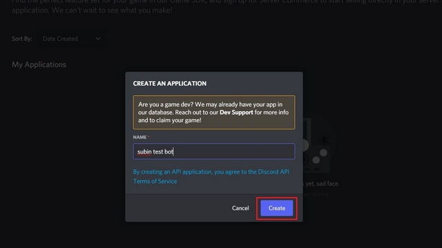 name and create application