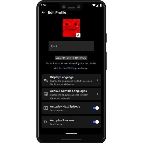 netflix profile settings on android introduced