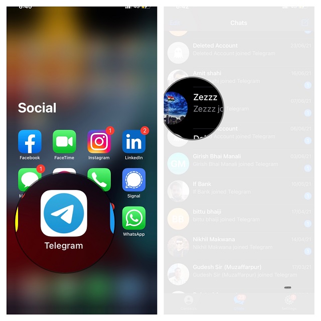 open Telegram and head over to the contact