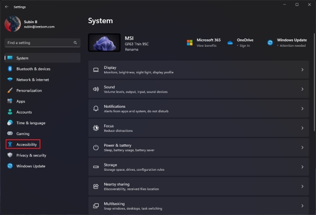 open accessibility settings