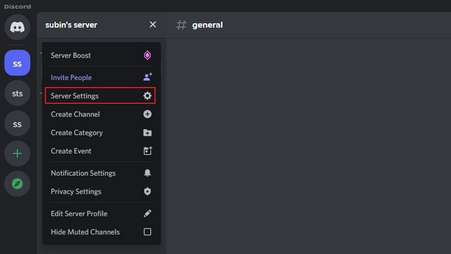 open discord server's settings