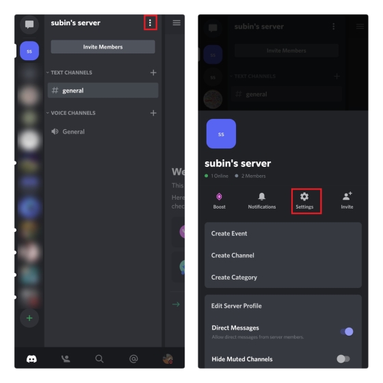 open discord settings from phone