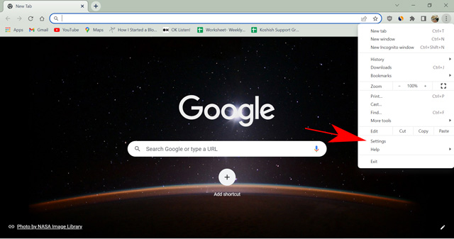 افتح إعدادات المتصفح في Google Chrome