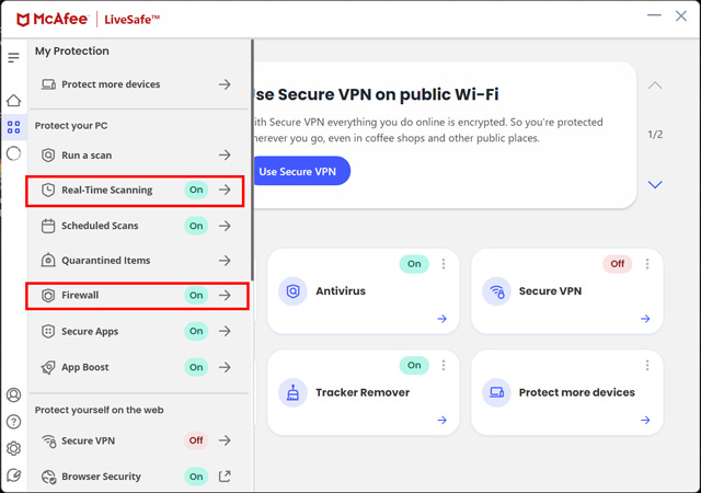 protection settings on mcafee