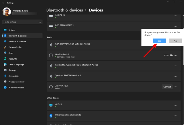 remove bluetooth device windows 11 - 2