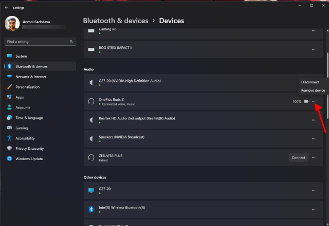 remove bluetooth device windows 11