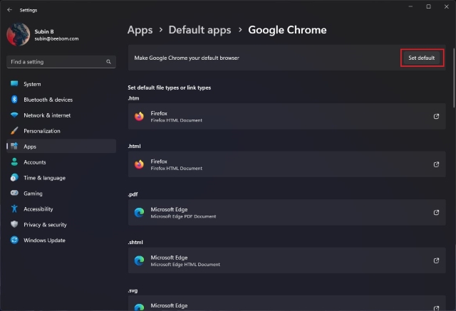 set as default browser
