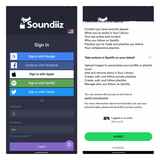 قم بالتسجيل في soundiiz