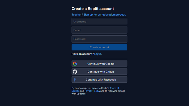 sign up replit