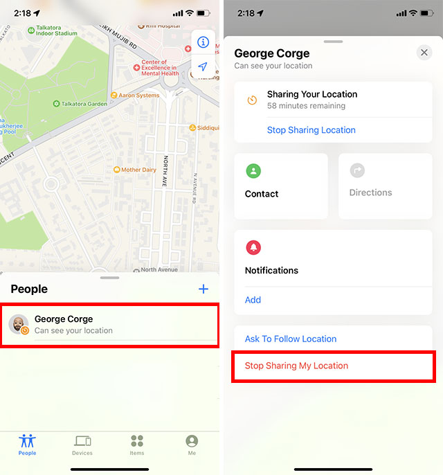 stop sharing location in find my