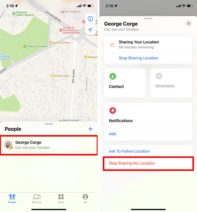 stop sharing location in find my