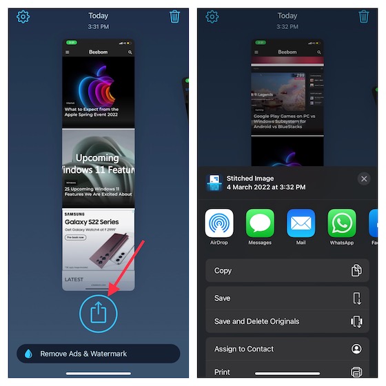 use tailor app to stitch screenshots on iOS