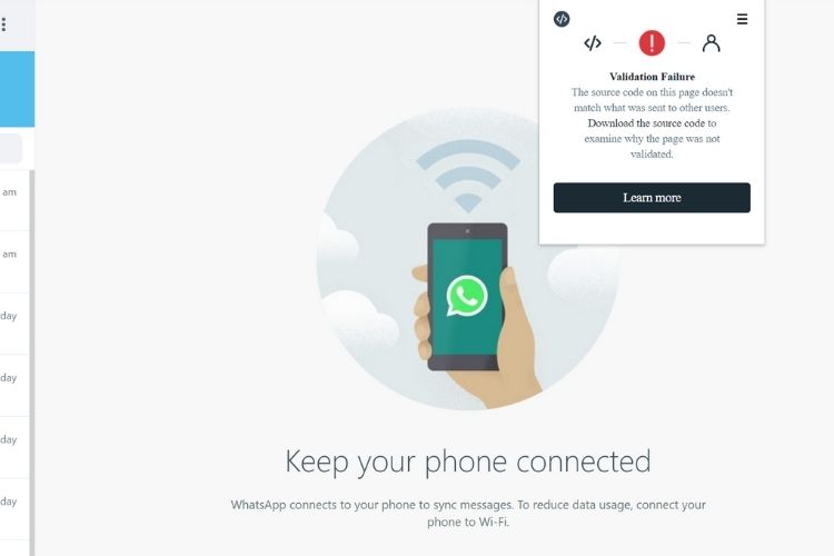 تحقق كود whatsapp من خطأ في التحقق من صحة الامتداد